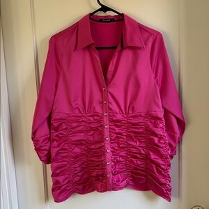 Torrid Pink Ruched Button-Up Blouse
